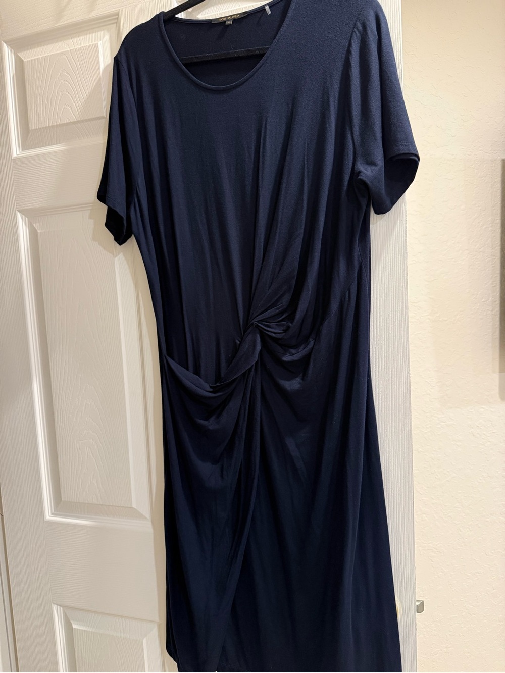 Kobi Halperin Navy Twist-Knot Midi Dress